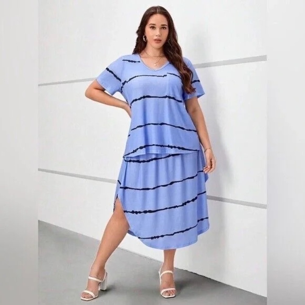 Emery Rose | Plus Tie Dye Tee & Curved Hem Skirt Various Sizes Available